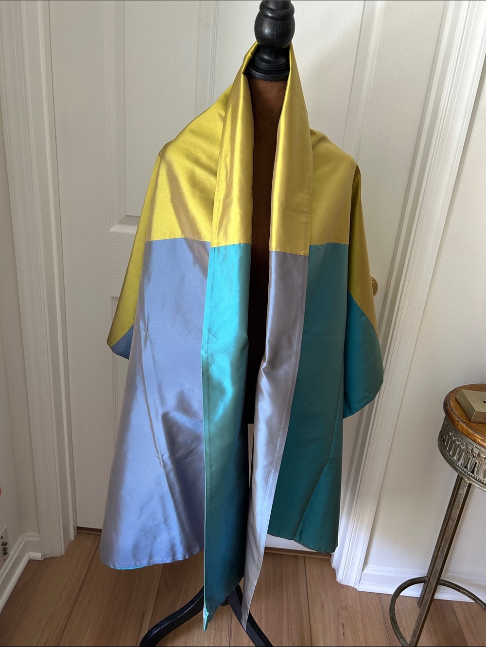 Colorblock Satin Wrap in Chartreuse, Teal & lavender